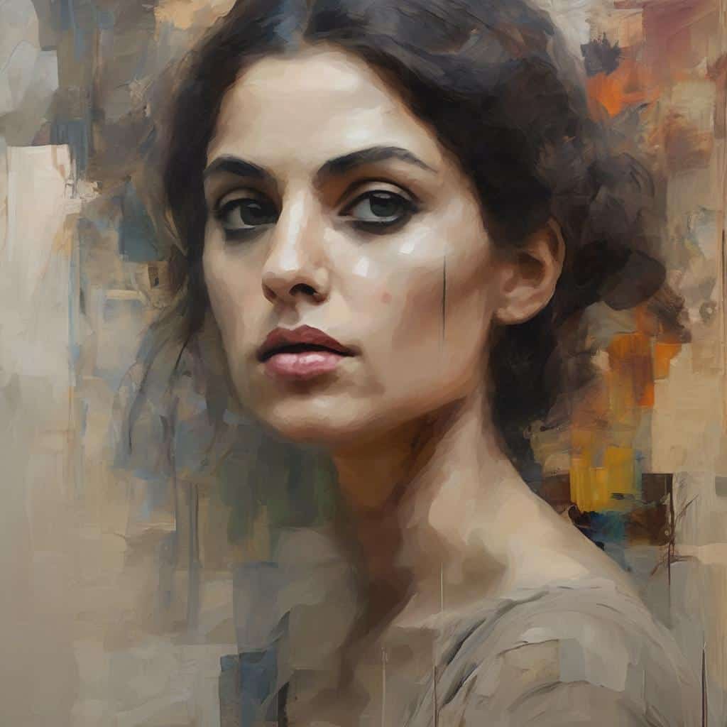 Οξυδωμένο πορτρέτο γυναικάς με έντονη έκφραση και τέχνη της μνήμης και του χρόνου, σε ψηφιακό ή ζωγραφικό στυλ, με έμφαση στην ανθρώπινη ψυχολογία και την τέχνη.