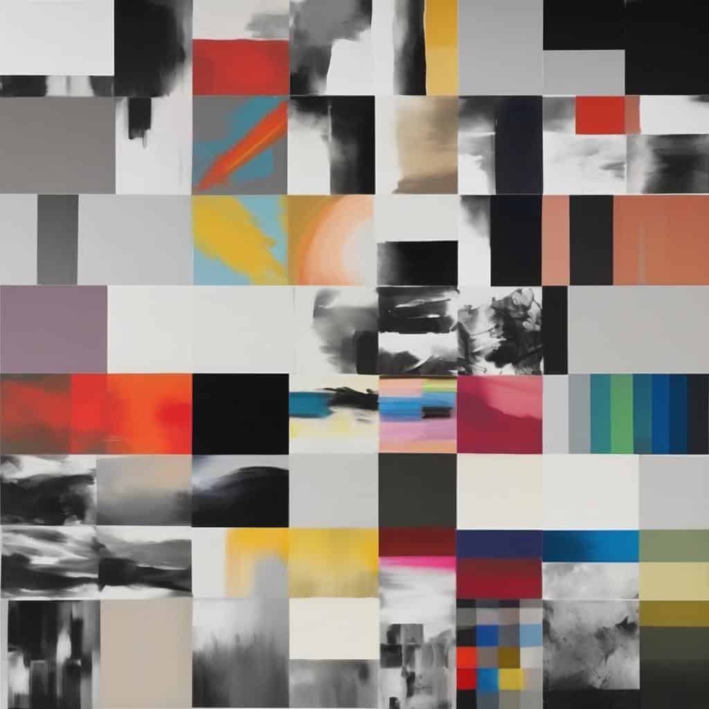 Σύγχρονη αφηρημένη τέχνη με χρώματα και γραμμές που εκφράζουν μνήμη και χρόνο, ιδανικό για την τέχνη της μνήμης και του χρόνου.